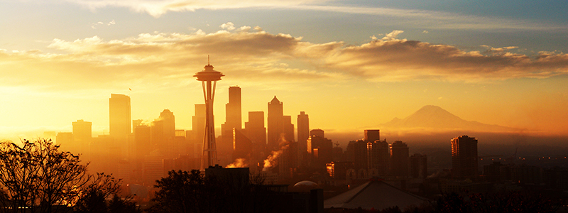 A view of the Seattle skyline at dusk